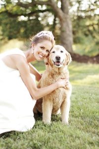 bride with her dog